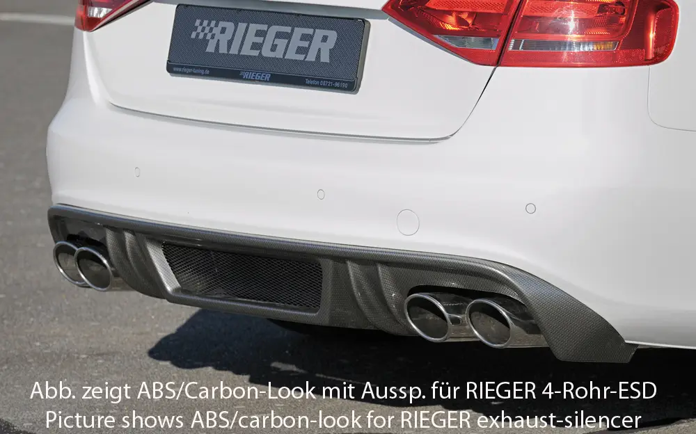 Ihned K Objednání Rieger vložka zadního nárazníku pro Audi A4 S4 B8, B81 avant, sedan před faceliftem, plast ABS bez povrchové úpravy, S-Line, pro orig. dvojité koncovky na obou stranách