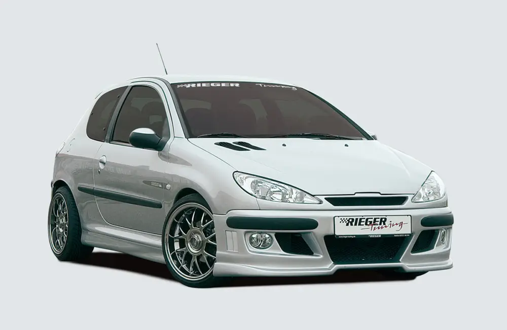 Poslední Šance Rieger přední nárazník pro Peugeot 206 convertible CC, sedan, plast ABS bez povrchové úpravy, pro vozy bez ostřikovačů světlometů