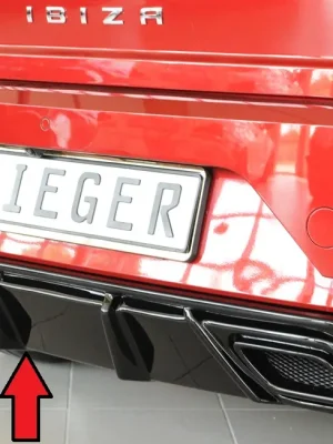 Časově Omezené Rieger vložka zadního nárazníku pro Seat Ibiza KJ 5-dvéř., plast ABS lakovaný do černé lesklé barvy, pro orig. výfukový systém