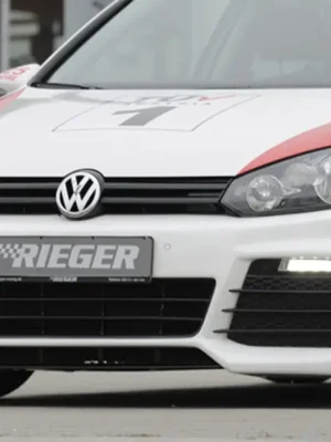 Akční Cena Rieger přední nárazník pro Volkswagen Golf 6 vč. GTD, GTI 3-dvéř., 5-dvéř., kabriolet, plast ABS bez povrchové úpravy, pro vozy s PDC, bez parkovacího asistenta a ostřikovačů světlometů