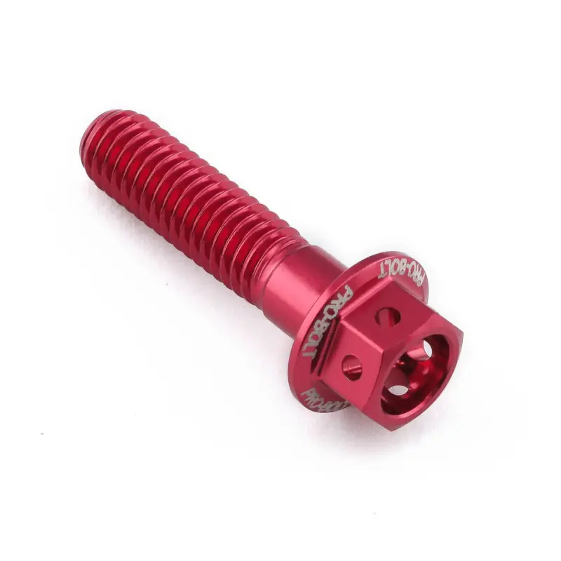 Originální Pro-Bolt hliníkový šroub s šestihrannou hlavou 12 mm, závitem M6 x 1,00 mm a délkou závitu 25 mm, barva: červená