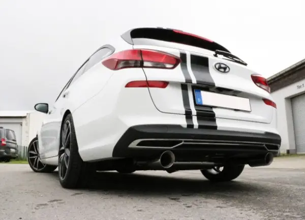 Poslední Šance Fox Sportauspuff koncový tlumič výfuku s koncovkou 1x90 Typ 25 na obou stranách pro Hyundai I30 PDE 2017- s motorem 1.4, určeno pro Kombi