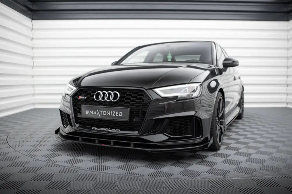 Rychlé Dodání Maxton Design "Street Pro" spoiler pod přední nárazník s křidélky ver.1 pro Audi RS3 8V Facelift, plast ABS bez povrchové úpravy, s červenou linkou, Sedan