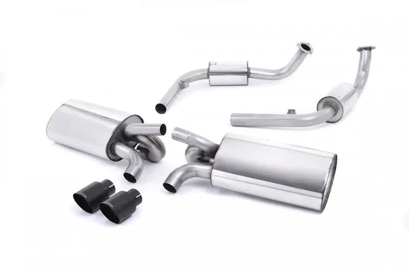 Časově Omezené Milltek Sport výfukový systém cat-back Exc. Rear Catalysts pro Porsche Cayman S 3.4 987 Gen1 2006-2009, černé koncovky