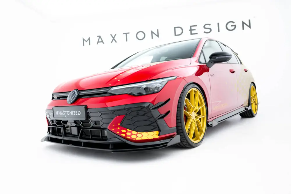 Poslední Šance Maxton Design "Street Pro" spoiler pod přední nárazník s křidélky pro Volkswagen Golf GTI Mk8 Facelift, plast ABS bez povrchové úpravy, Clubsport