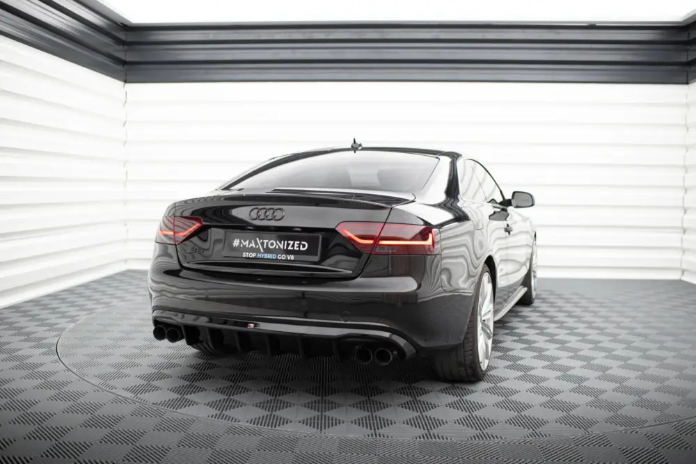 Originální Maxton Design vložka zadního nárazníku pro Audi S5 8T, černý lesklý plast ABS, Coupe/Cabrio, s dvojitou koncovkou na obou stranách