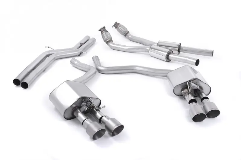 Autentický Milltek sport ValveSonic výfukový systém cat-back bez rezonátoru (hlasitější) pro Audi S7 sportback 4.0 TFSI quattro S tronic 2012-2018, leštěné koncovky, typ koncovek GT-100 titanové