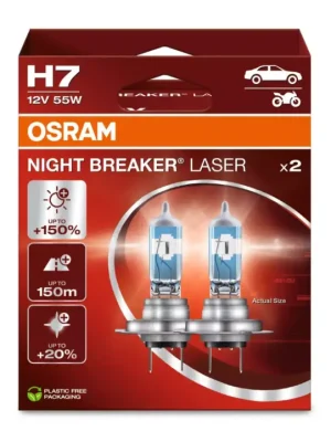 OSRAM NIGHT BREAKER LASER autožárovky - o 150% více světla, 2 ks v balení, patice H7 Vrácení Zdarma