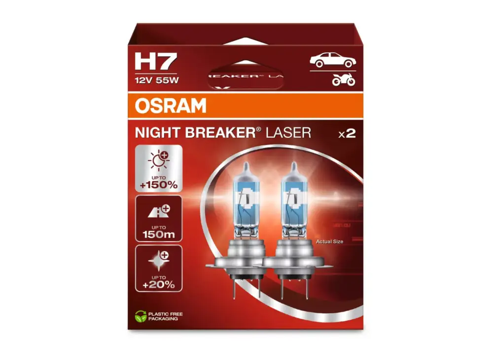 OSRAM NIGHT BREAKER LASER autožárovky - o 150% více světla, 2 ks v balení, patice H7 Vrácení Zdarma