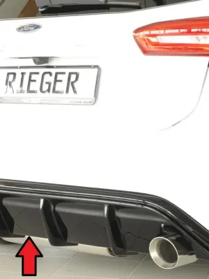 Cenově Výhodný Rieger vložka zadního nárazníku pro Ford Focus 4 ST 5-dvéř. (hatchback), plast ABS lakovaný do černé lesklé barvy, pro sportovní koncovky 100mm