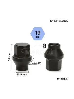 Kolová matice uzavřená OFF ROADs krčkem 34mm, kužel 60°,19mm klíč (D110F Black) (4ks) Vrácení Zdarma