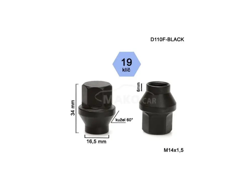 Kolová matice uzavřená OFF ROADs krčkem 34mm, kužel 60°,19mm klíč (D110F Black) (4ks) Vrácení Zdarma