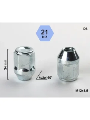 Kolová matice M12x1,5 kužel zavřená, klíč 21 (D8)(H1D4/S) výška 34mm sada 4ks Jen Po Omezenou Doba